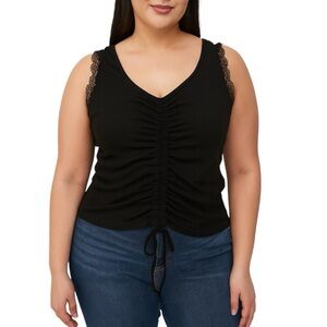 Suzette Collection Black Lace-Trimmed Drawstring Tank Top | One Size